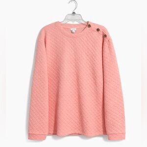 J.Crew Pink Quilted Crewneck Sweatshirt Size M Cozy Soft Pullover 3-Button